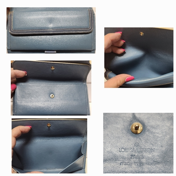 LOUIS VUITTON Mahina Leather Trifold Long Wallet  Denim Blue w/box TH0043 - Picture 10 of 15